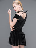 Summer Little Devil Off The Shoulder Sexy Ladies Black Velvet Dress With Wings