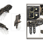 Brown Steampunk Metallic Gear Women Leather Gloves With Chains