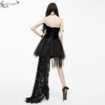 Gothic Wedding Strapless Feathered Sexy Short Velveteen Dress With Rose Lace Tail