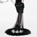 Feather Floor Length Gown Sexy Ladies Elastic Satin Half Fishtail Skirt With Flower