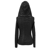 Spring Punk Snakeskin Ripped Long Sleeve Skinny Women Top With Hood