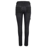 Pt142 Cyberpunk Circuit Printed Leather Loops Women Pants