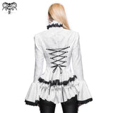 Paisley Jacquard Flared Sleeves Gothic White Ruffled Lace Up Women Blouse