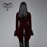 Autumn Red Women Gothic Party Paisley Jacquard Velvet Swallow Tailed Jackets