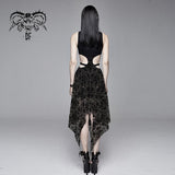 Semilucent Black Queen Cross Flocking Printed Sleeveless Sexy Women Mesh Dress