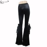 Sexy Women Dark Patterned Stretchy Embossed Velvet Flared Pants