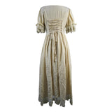 Creamy White Steampunk Victoria Vintage Drawstring Embroidered Lace Women Long Dress