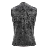 Autumn Punk Rock Fog Flower Patterned Lace Up Black Men Leather Waistcoat