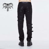 Asymmetric Loops Ragged Black Men Punk Rock Broken Holes Bandage Trousers