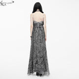 Punk Wedding Branch Embroidery Smoky Pattern Sexy Women Silk Chiffon Halter Dress