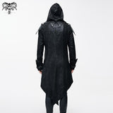 Movie Actor False Two Pieces Black Hooded Leather Long Coats For Men