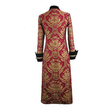 Pirate Style Red And Gold Jacquard Gothic Pattern Men Long Coat