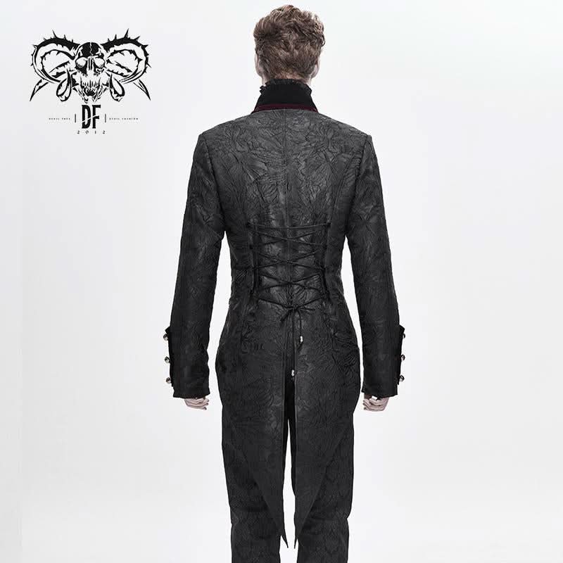 Gorgeous Gothic Party Jacquard Floral Pattern Men Velveteen Swallowtail Coat