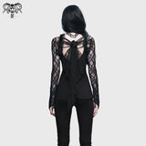 Gothic V Neck Mesh Long Sleeves Sexy Women Rose Lace Bottoming T Shirt