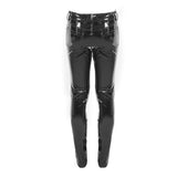 Cyber Punk Circuit Printed High Quality Stretchy Glazed Leather Men Tight Trousers