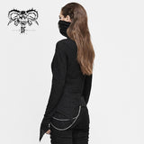 Punk Black Turtleneck Dark Pattern Winter Long Sleeves Sexy Women T Shirts