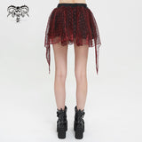 'Sabbath' Flared Mesh Punk Skirt (Red)