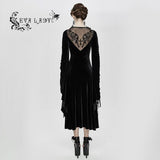Flocking Pattern Trumpet Sleeve Sexy Ladies Gothic Party Fitted Velvet Dress