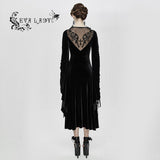 Flocking Pattern Trumpet Sleeve Sexy Ladies Gothic Party Fitted Velvet Dress