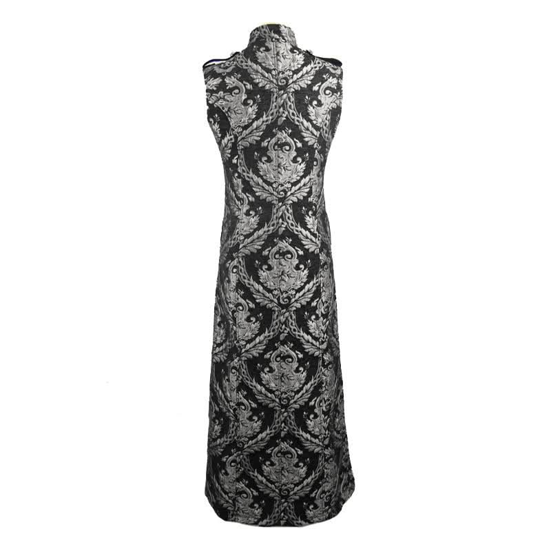 Black And Silver Palace Floral Men Long Waistcoat