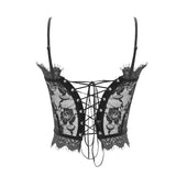 Summer Sexy Ladies Transparent Lace Velvet Short Black Suspender Vest