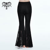 Gothic Women Cross Decoration Knit Lace Bell Bottoms Pants