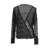 Decadent Unedged Classic Style Spliced Mesh Round Collar Long Sleeve Torn Men Shirts