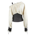 Vintage Asymmetrical Creamy White Steampunk Sexy Ladies Halterneck Slim Blouse