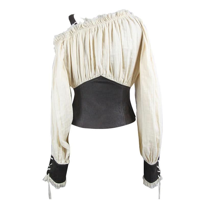Vintage Asymmetrical Creamy White Steampunk Sexy Ladies Halterneck Slim Blouse
