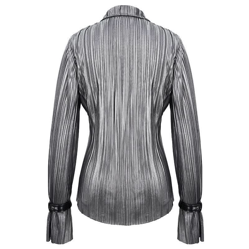 Sht05502 Cyberpunk Bright Black Pleated Blouse