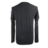 Punk Men Tattered Knitted Diamond Mesh T Shirt With Ribbons