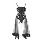 Translucent Rose Lace Sexy Ladies Gothic Jumpsuits With Swing