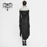 Gothic Sexy Ladies Everyday Stretchy Pleated Laced Up Waist Off Shoulder Slim Dress