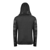 Everyday Wear Men Irregular Striped Patchwork Punk Bandage Hooded Top