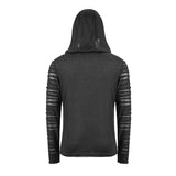 Everyday Wear Men Irregular Striped Patchwork Punk Bandage Hooded Top