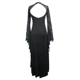 Gothic Purple Positioning Flower Elegant Women Lace Flared Long Sleeves Dress