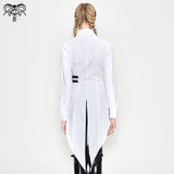 Everyday Asymmetric White Punk Women Cotton Long Blouse With Dovetail