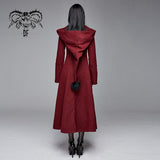 Daily Life Winter Sexy Women Red Gothic Party Woolen Hooded Long Coat With Fur