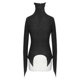 Punk Black Turtleneck Dark Pattern Winter Long Sleeves Sexy Women T Shirts