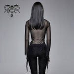 Gothic Snake Flocking Printed Horn Sleeve Sexy Ladies Mesh T Shirt