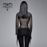 Gothic Snake Flocking Printed Horn Sleeve Sexy Ladies Mesh T Shirt
