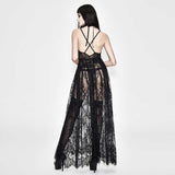 Mysterious Night Transparent Lace High Waist Sexy Lingerie Women Halter Long Dress