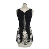 Summer Daily Wear Centipede Back Hollow Out Punk Women Black Halter Vests