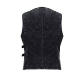 Band Asymmetric Punk Rock Men Black Waistcoats With Pockets