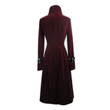 Gothic Black And Red Patchwork Winter Velveteen Women Long Coat