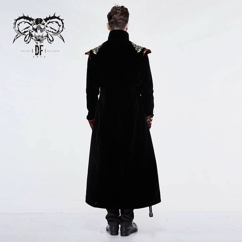Gothic Jacquard Black Stand Collar Embroidery Men Long Coat