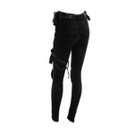 Biker Daily Dark Pattern Women Punk Stretchy Fitted Pants With Bags