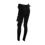 Biker Daily Dark Pattern Women Punk Stretchy Fitted Pants With Bags