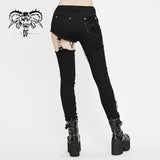 Punk Asymmetrical Spliced Broken Hole Women Worn Out Pants With Chains