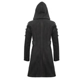 Hand Painted Faded Steampunk Denim Tattered Hooded Coat For Men